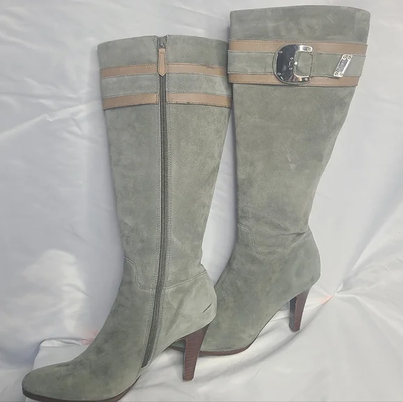 Cole Haan Nike Air Suede Tall Boots Size 9 Sage Gray Spring Heeled - Picture 4 of 14